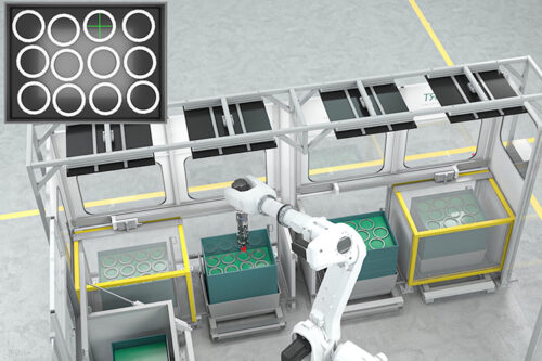With the help of cameras and an image processing system, the multifunctional gripper detects both the inside diameter and position of components (picture: Wickert Maschinenbau GmbH).