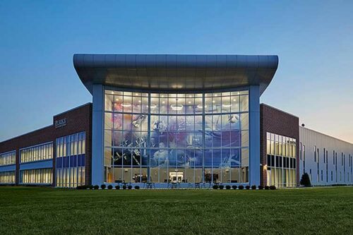 Rolls-Royce has conducted research and development for its jet engine components in the 55,000-square-foot Purdue Technology Center Aerospace since 2017. Rolls-Royce, Purdue University and Purdue Research Foundation are investing to further expand Rolls-Royce’s facilities in the Purdue Aerospace District. (Photo by American Structurepoint Inc.)