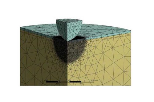 Coating/substrate structure under a nanoindentation tip to measure the mechanical response of the component.