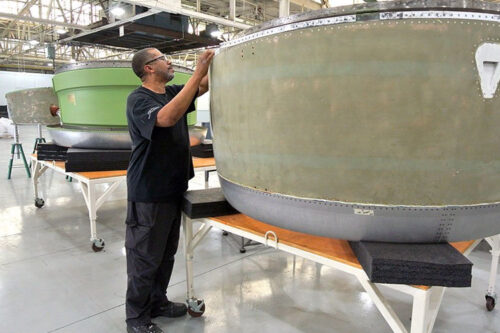 Nacelle inlet components for CFM-56 engines on Boeing 737 jetliners are processed in MRAS’ new MRO shop.