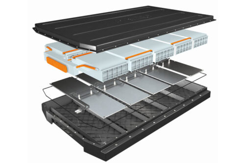 The demonstrator was developed based on the battery housing of a C-segment electric vehicle. It consists of a housing tray with crash structure, a housing cover and an underrun (underbody) protection. Photo: Kautex Textron GmbH & Co. KG