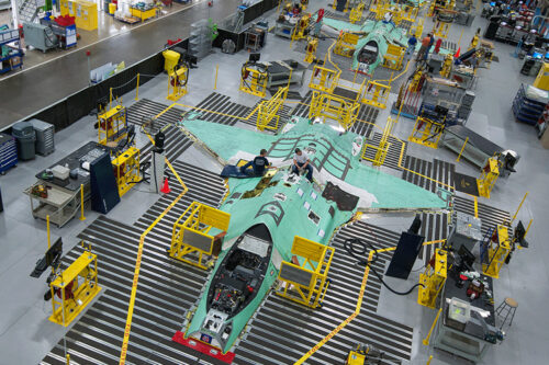 The Lockheed Martin F-35 Lightning II production line in Fort Worth, Texas, USA. Image credit: Lockheed Martin (photo by Alexander H Groves)