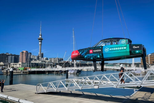 Emirates Team New Zealand launch hydrogen powered foiling chase boat