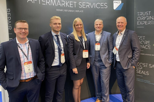 FACC is entering into a close cooperation with the international parts distributor and service provider Leki Aviation in the field of maintenance, repair and overhaul (MRO) of aircraft components (from left to right: Timo Gumbert, Director Commercial Aircraft, Nicklas Mietke, Sales Manager, Katja Kroejby, Director Business Development of Leki Aviation, Christian Strobl, Director Component Maintenance, and Christian Mundigler, VP Aftermarket Services of FACC).