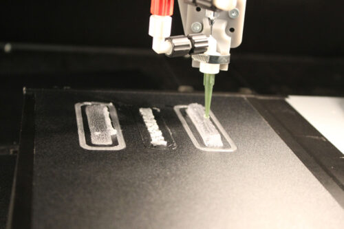Newly developed print head for 3D-printing of continuous cellulose fiber reinforced components. Photo. DITF