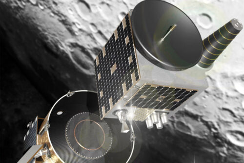 Rendering of Firefly’s Blue Ghost transfer vehicle deploying the European Space Agency’s Lunar Pathfinder satellite to lunar orbit. ESA’s Lunar Pathfinder is designed and developed by Surrey Satellite Technology Limited. ESA collaborated with NASA for delivery through the CLPS initiative. Credits: Firefly Aerospace
