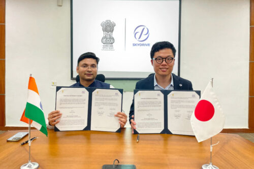 Department of Science & Technology, Government of Gujarat, Mission Director Mr. Videh Khara, and SkyDrive CEO, Tomohiro Fukuzawa at MoU Signing Ceremony for Strategic Partnership Agreement