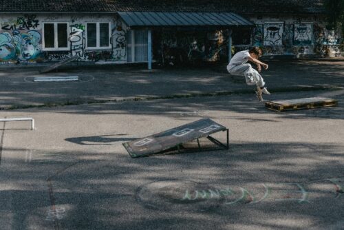 Peter Karacsonyi on his skateboard