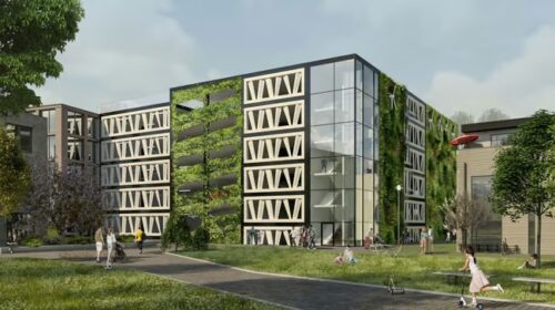 Parking with walls made from Vattenfall wind turbine blades