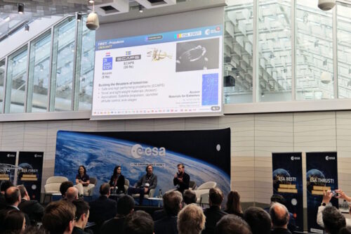 New materials and processes winners with ESA’s Kate Underhill (left) with representatives of Arceon, Avio and Bima Tech